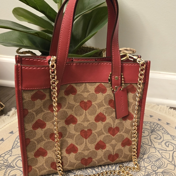 Coach Handbags - Coach Red and Tan Heart Pattern Tote Bag